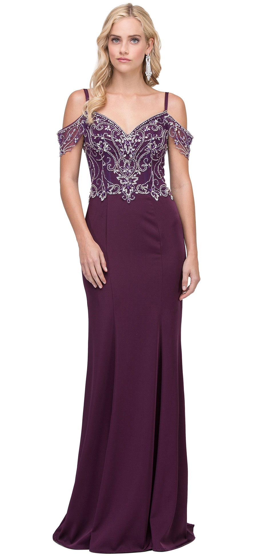 Rhinestones Bust Hanging Sleeves Long Prom Dress.