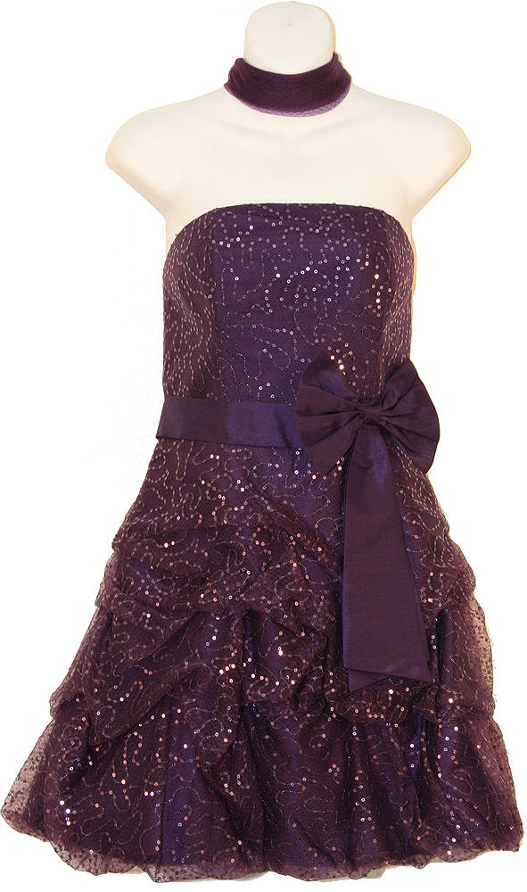 Strapless Sequin Bubble Party Dress — in Eggplant color