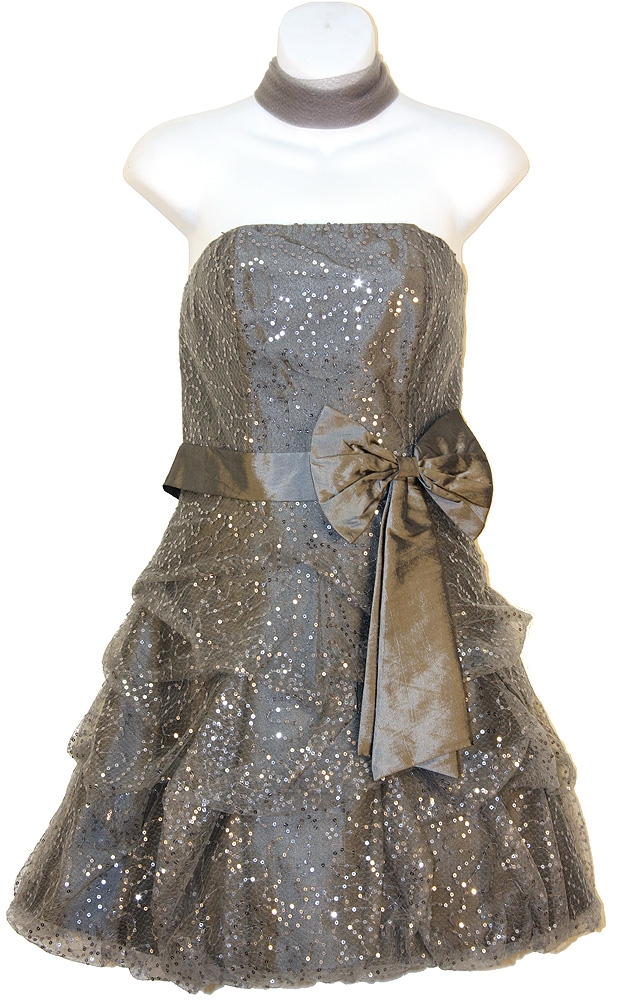 Strapless Sequin Bubble Party Dress — in Silver color alternative picture