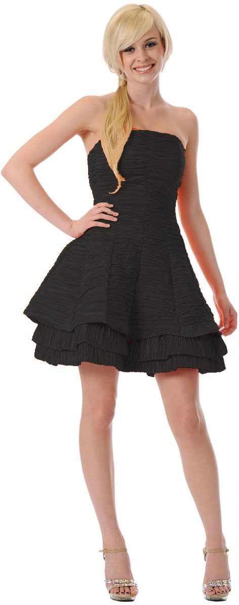 Shirred Short Party Dress — in Black