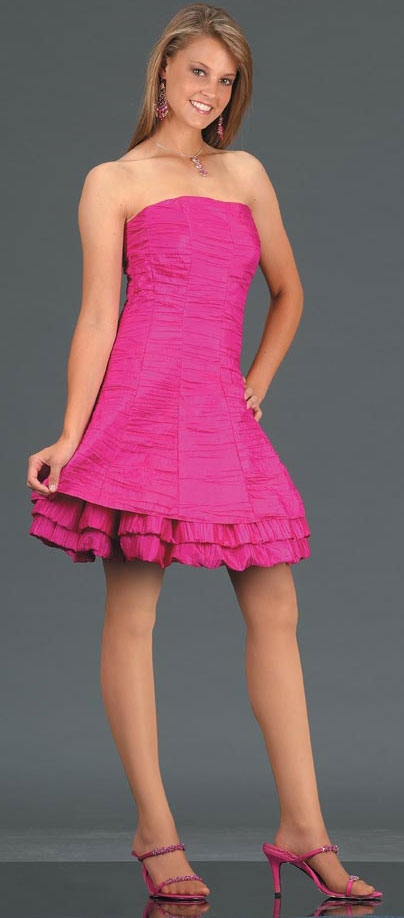 Shirred Short Party Dress — in Fuchsia color