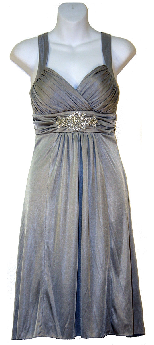 Ruched Overlap Bust Short Formal Party Dress — in Silver color
