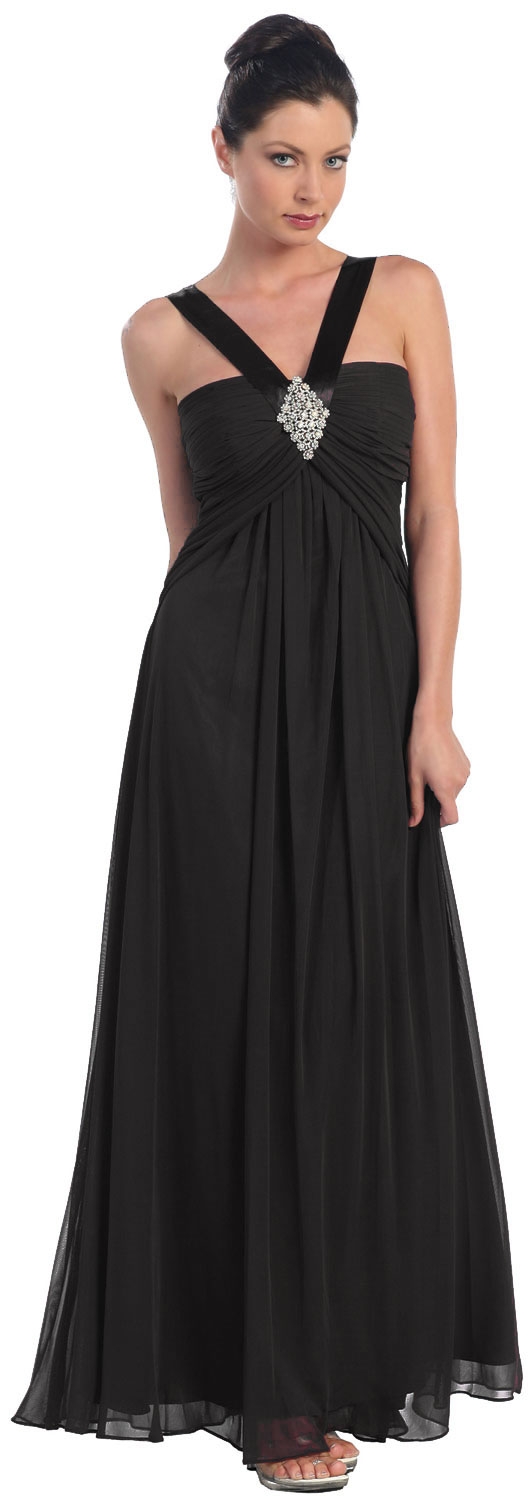 Halter V-Neck Empire Cut Formal Evening Dress — in Black