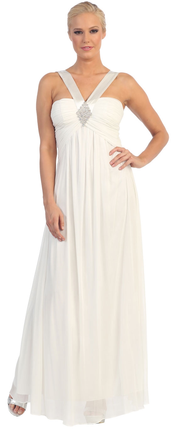 Halter V-Neck Empire Cut Formal Evening Dress — in Ivory