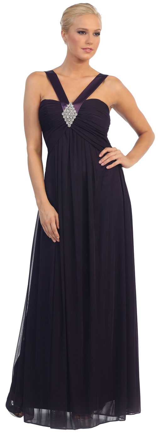 Halter V-Neck Empire Cut Formal Evening Dress — in Purple