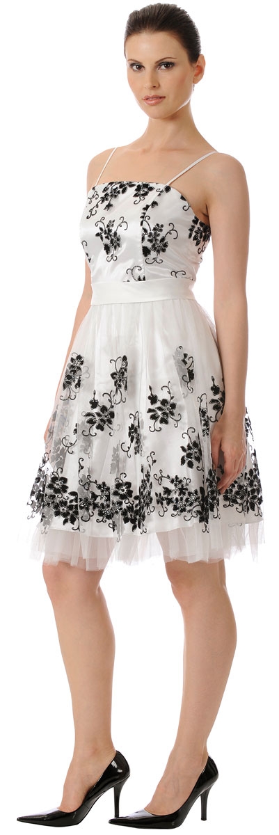 Two-Tone Embroidered Strapless Party Dress