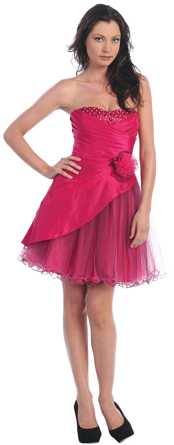 Strapless Short Homecoming Party Dress with Pleating