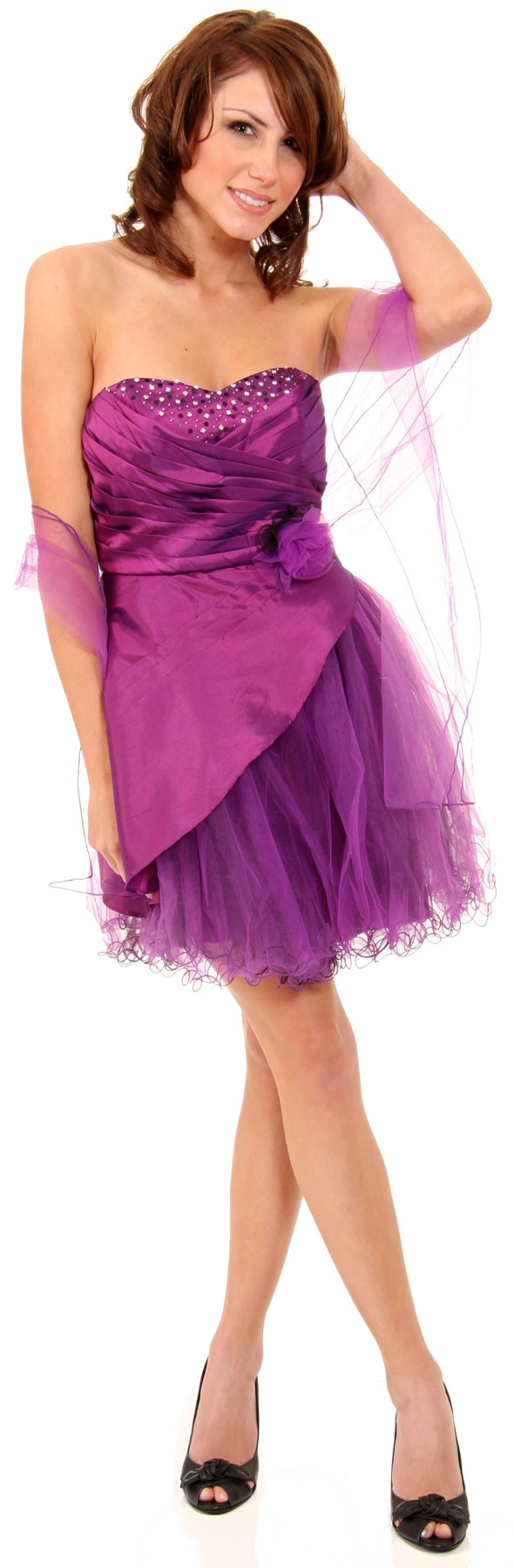 Strapless Short Homecoming Party Dress with Pleating — in Purple