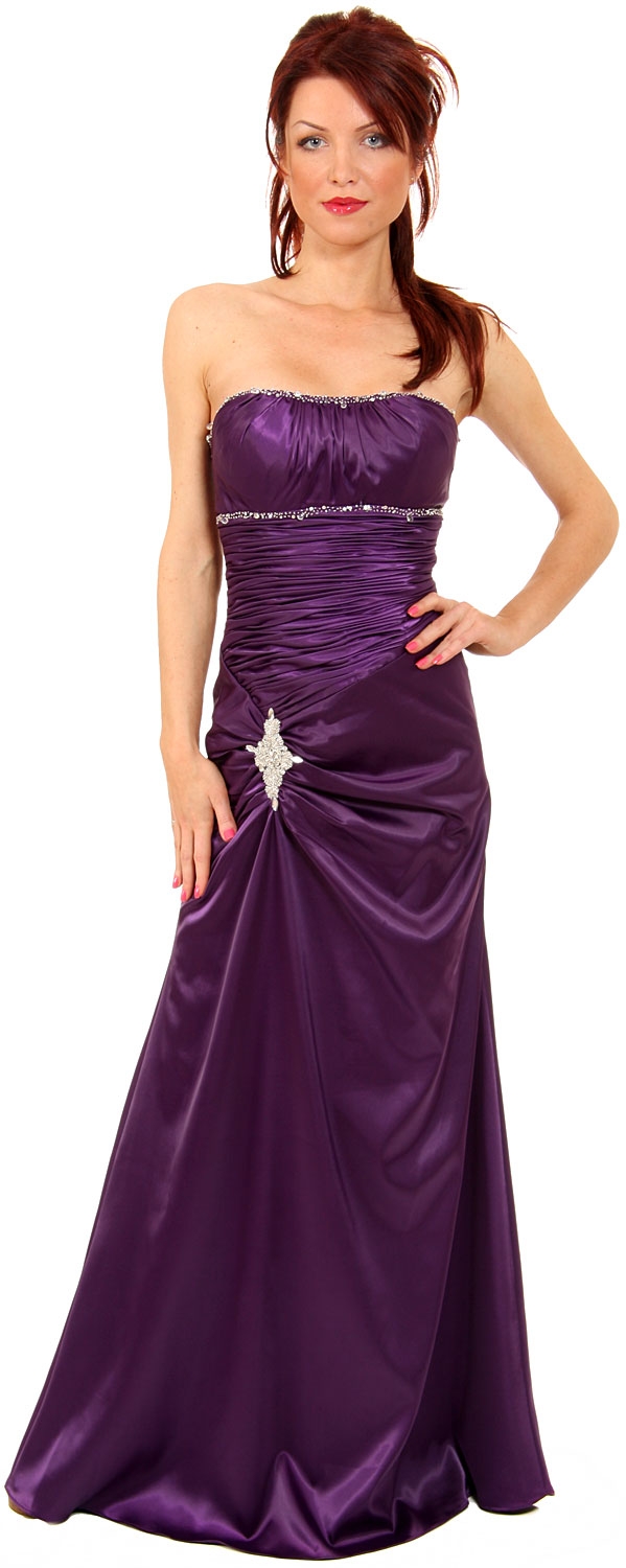 Ruched Bejeweled Fitted Formal Evening Dress