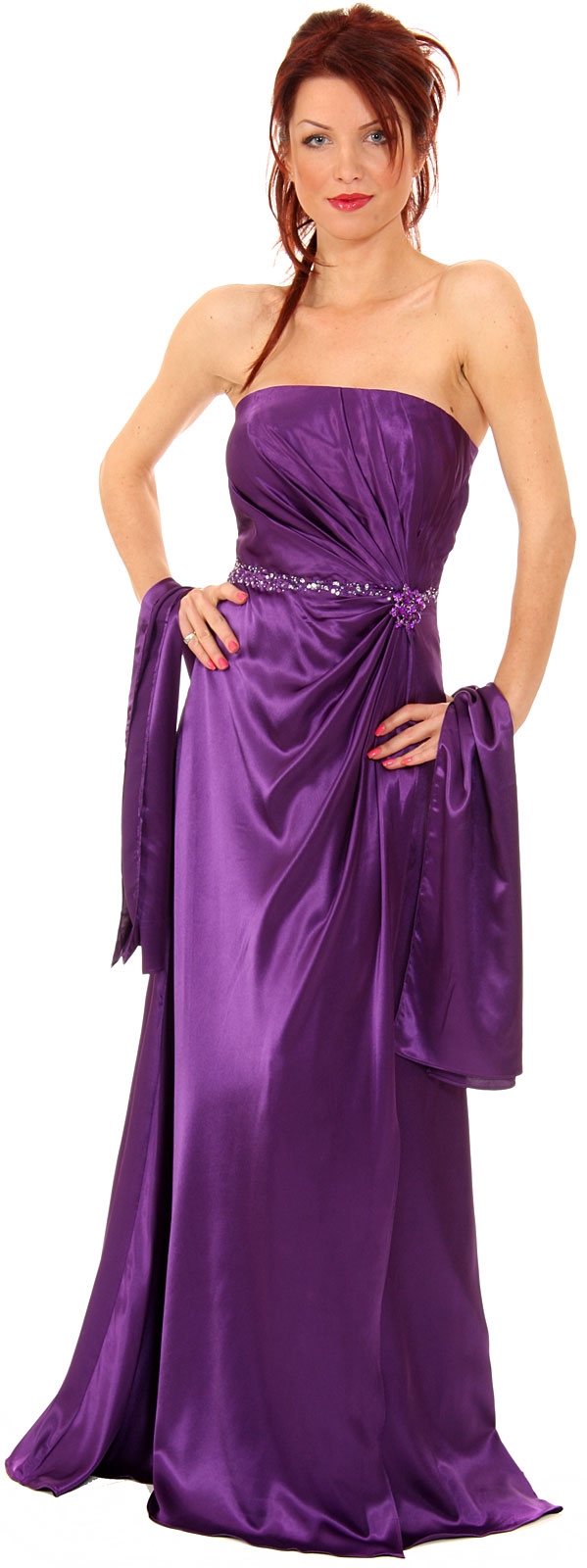 Strapless Goddess Wrap Formal Gown — in alternative image