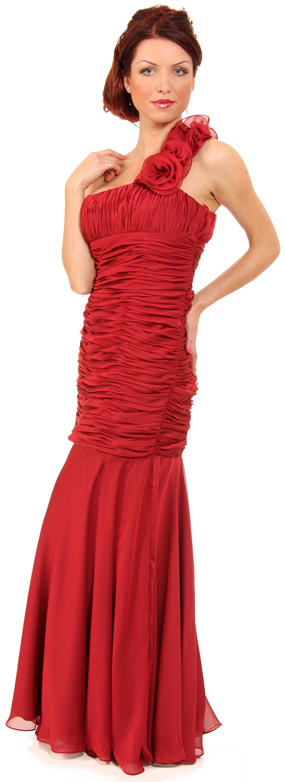 Shirred Single Shoulder Formal Evening Dress