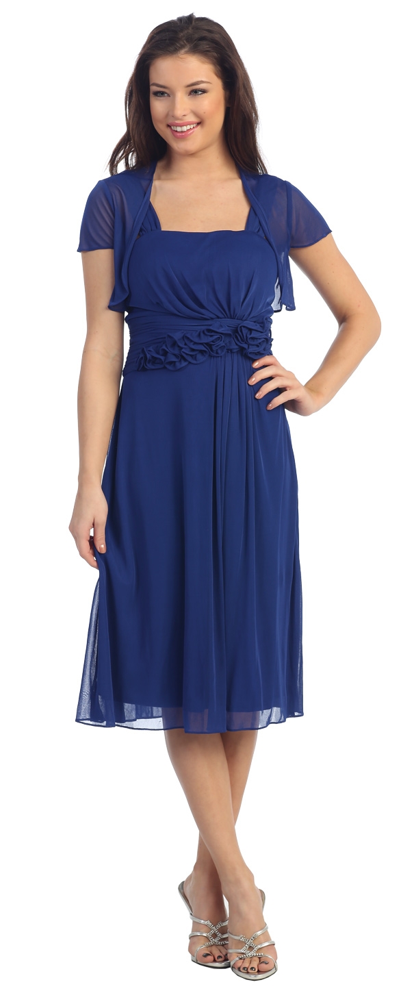 Tea Length Cocktail Dress with Floral Detail — in Purple