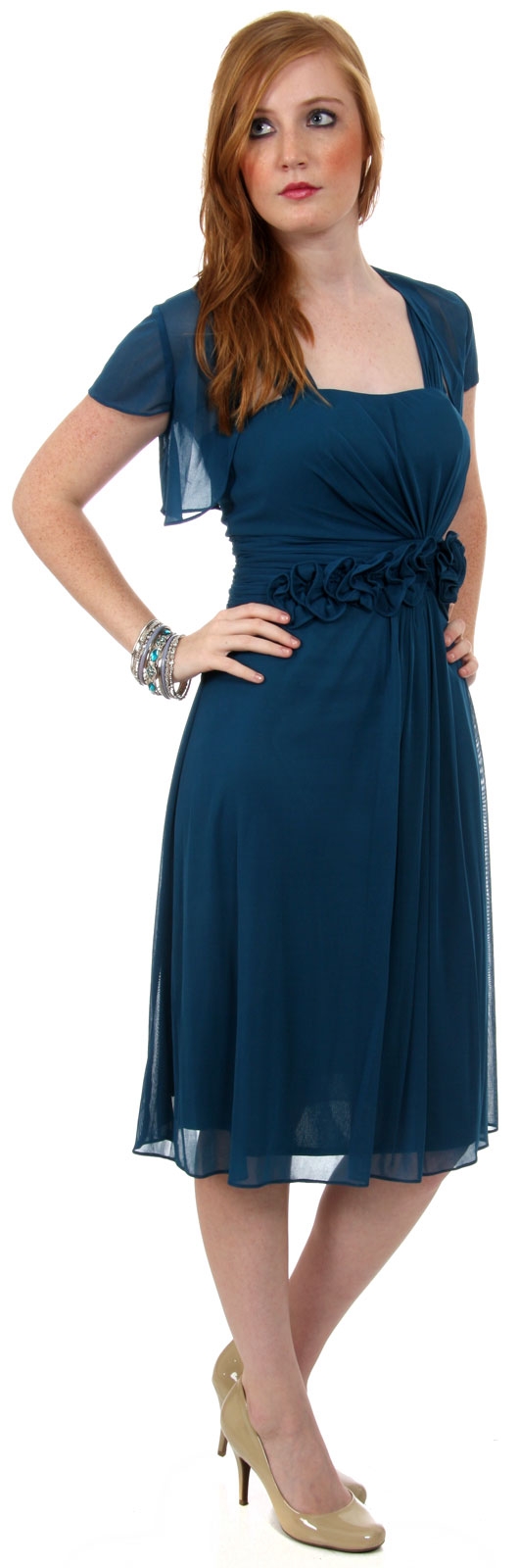 Tea Length Cocktail Dress with Floral Detail