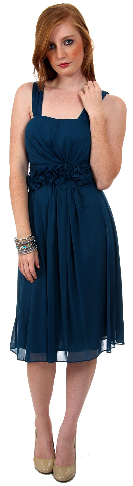 Tea Length Cocktail Dress with Floral Detail — in an alternative picture without Jacket