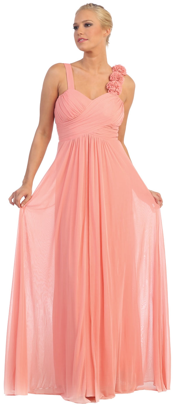 Long Formal Prom Dress with Floral Applique