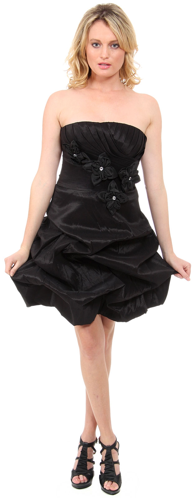 Strapless Bubble Prom Dress with Floral Details