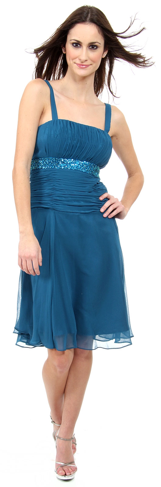 Tea Length Bridesmaid Dress with Embellished Waistline