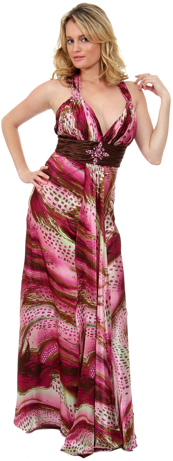 Empire Style Multi Color Full Length Formal Dress — in Fuchsia