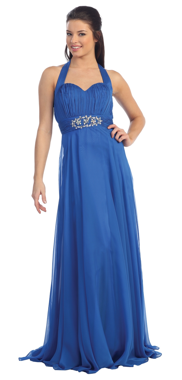 Halter Neck Empire Cut Formal Dress with Beaded Waistband
