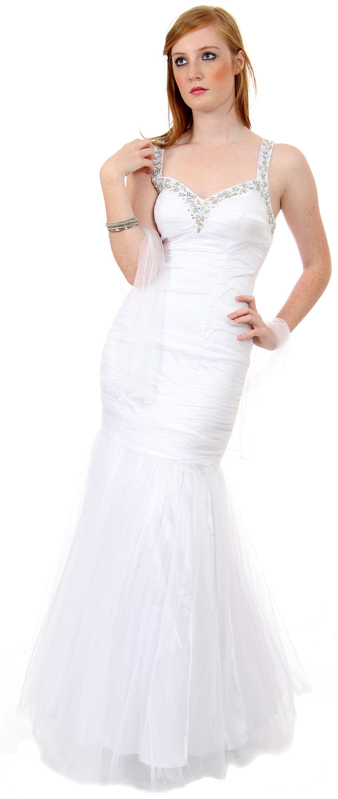English Mesh Beaded Destination Wedding Dress