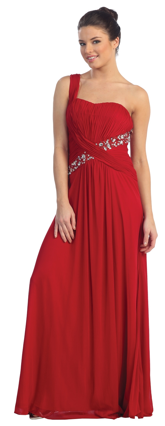 Grecian Single Shoulder Formal Prom Dress — in Red