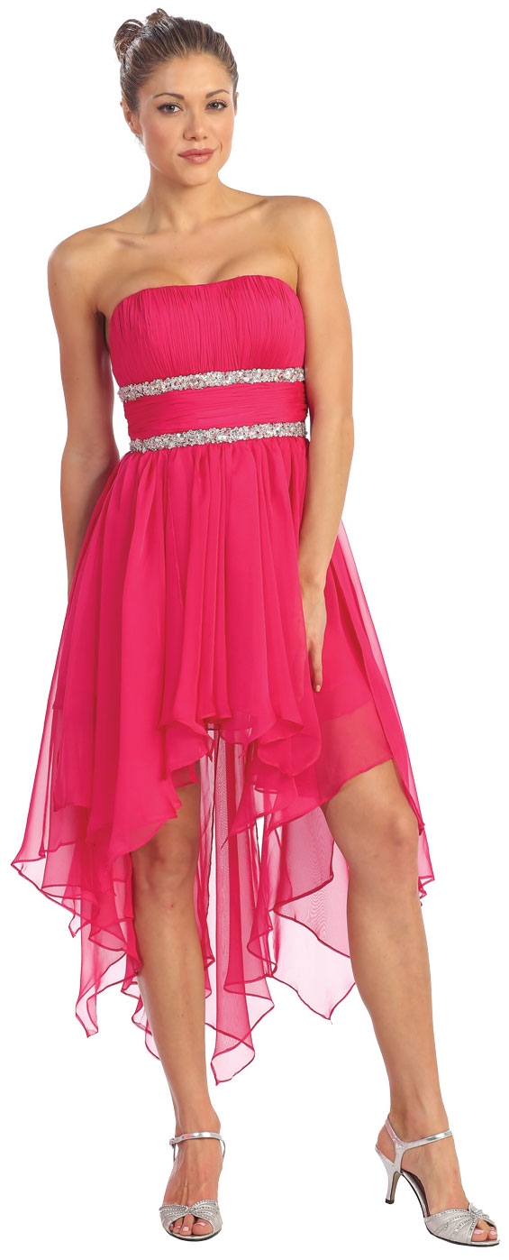 Elegant High-Low Prom Dress with Asymmetrical Hem — in Fuchsia