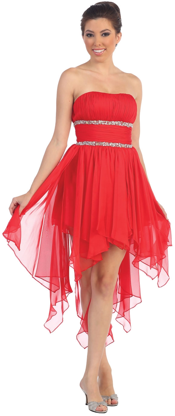 Elegant High-Low Prom Dress with Asymmetrical Hem — in Red