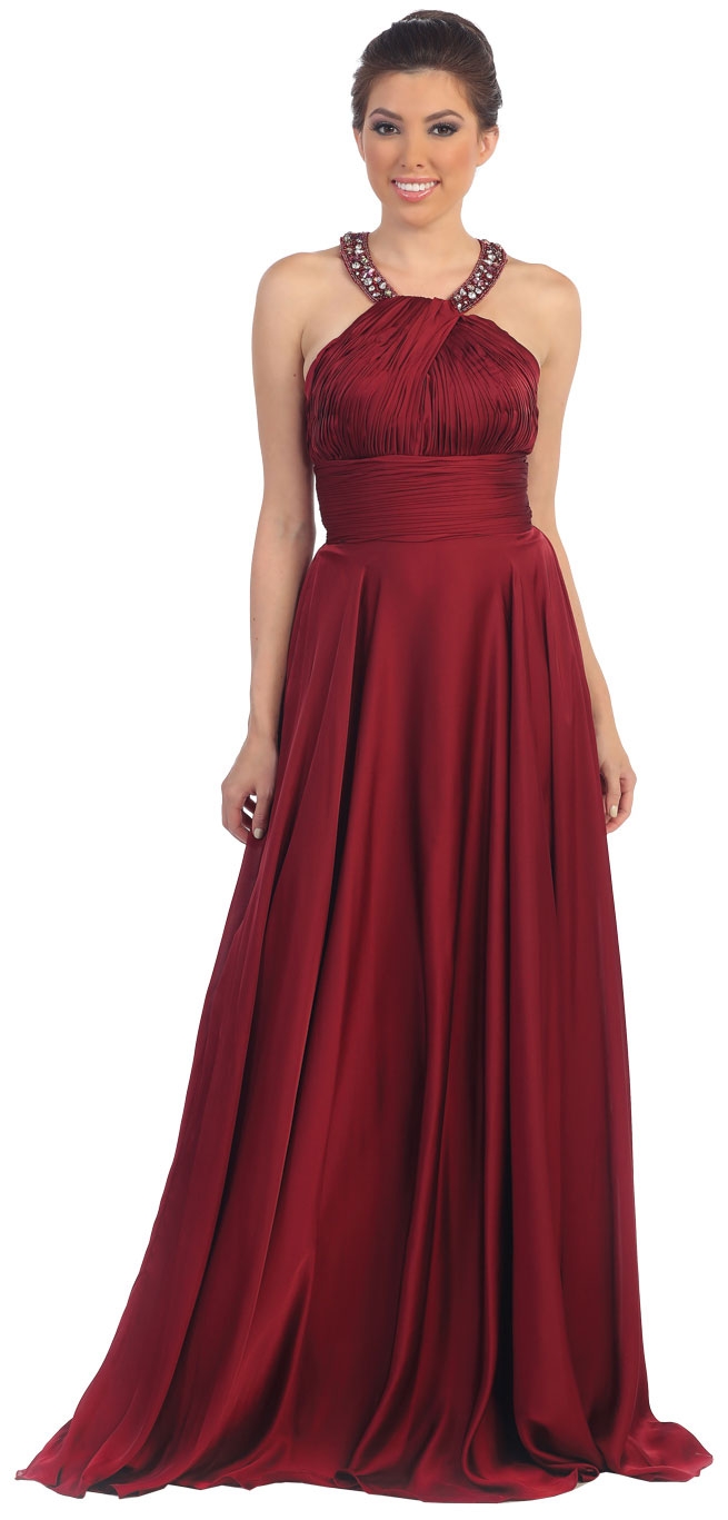 Scoop Neck Floor Length Formal Prom Dress with Racer Back