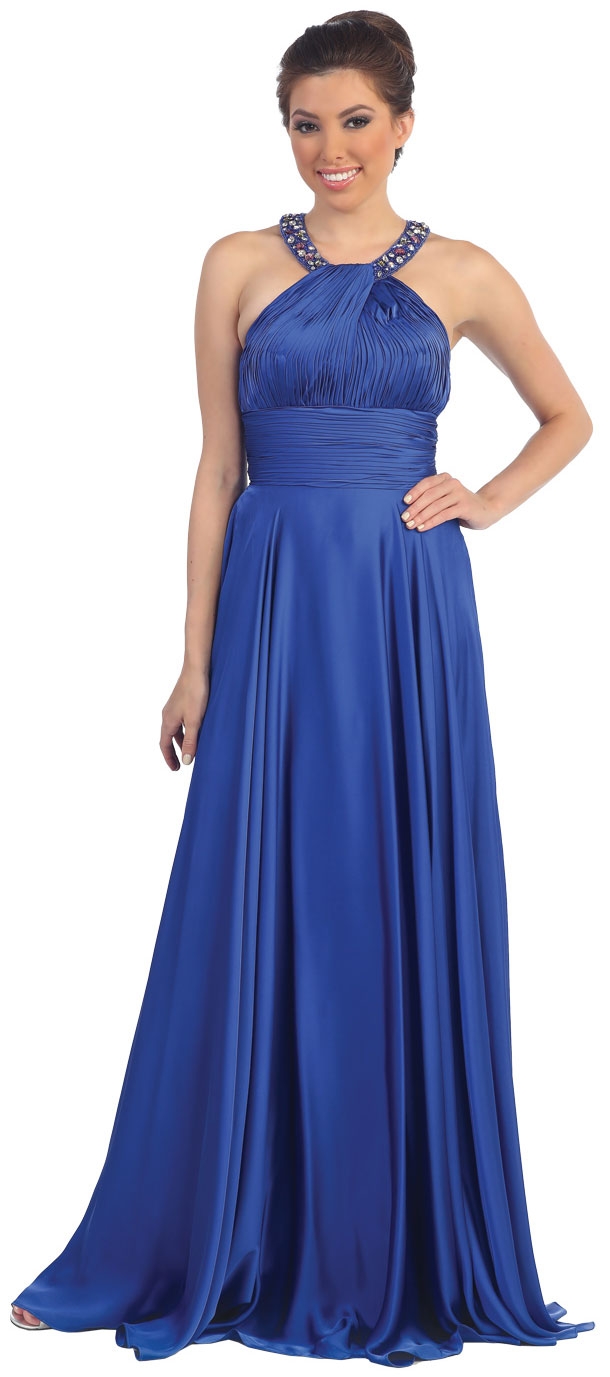 Scoop Neck Floor Length Formal Prom Dress with Racer Back — in Royal Blue