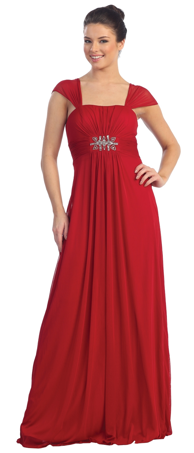 Cap Sleeves Empire Cut Long Formal Evening Dress