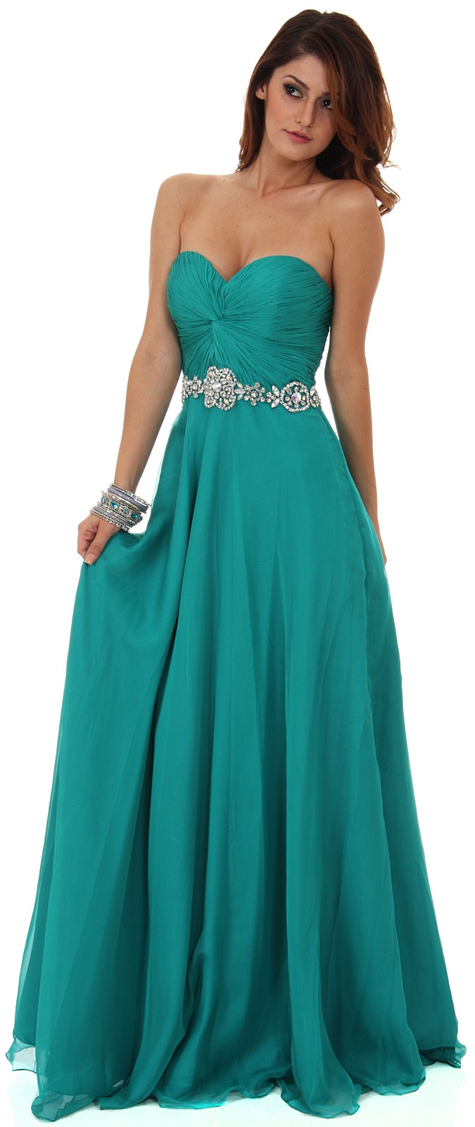Strapless Pleated Bust Floor Length Formal Prom Dress — in alternative picture