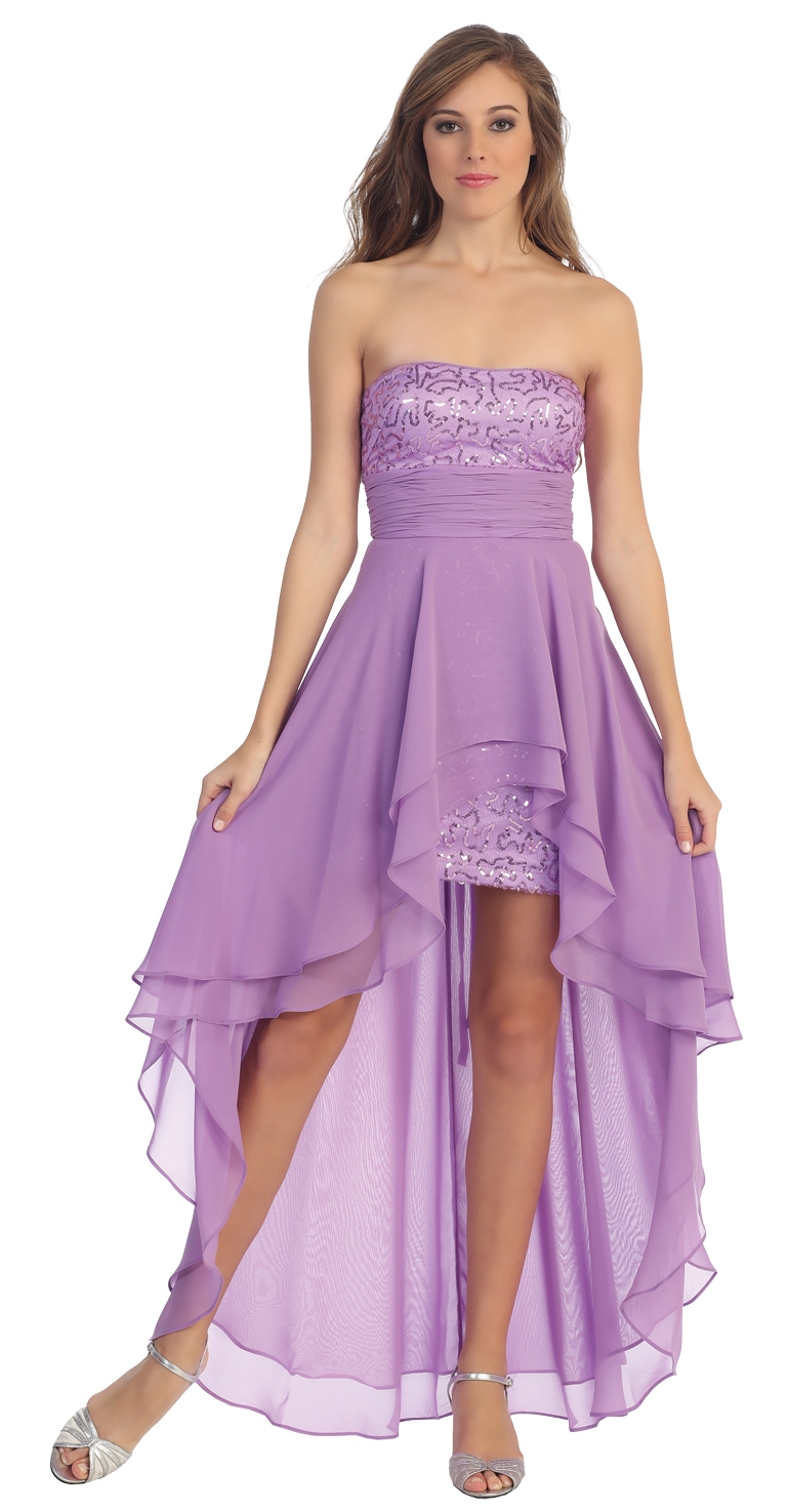 Elegant High-Low Prom Dress with Asymmetrical Hem — in Lilac