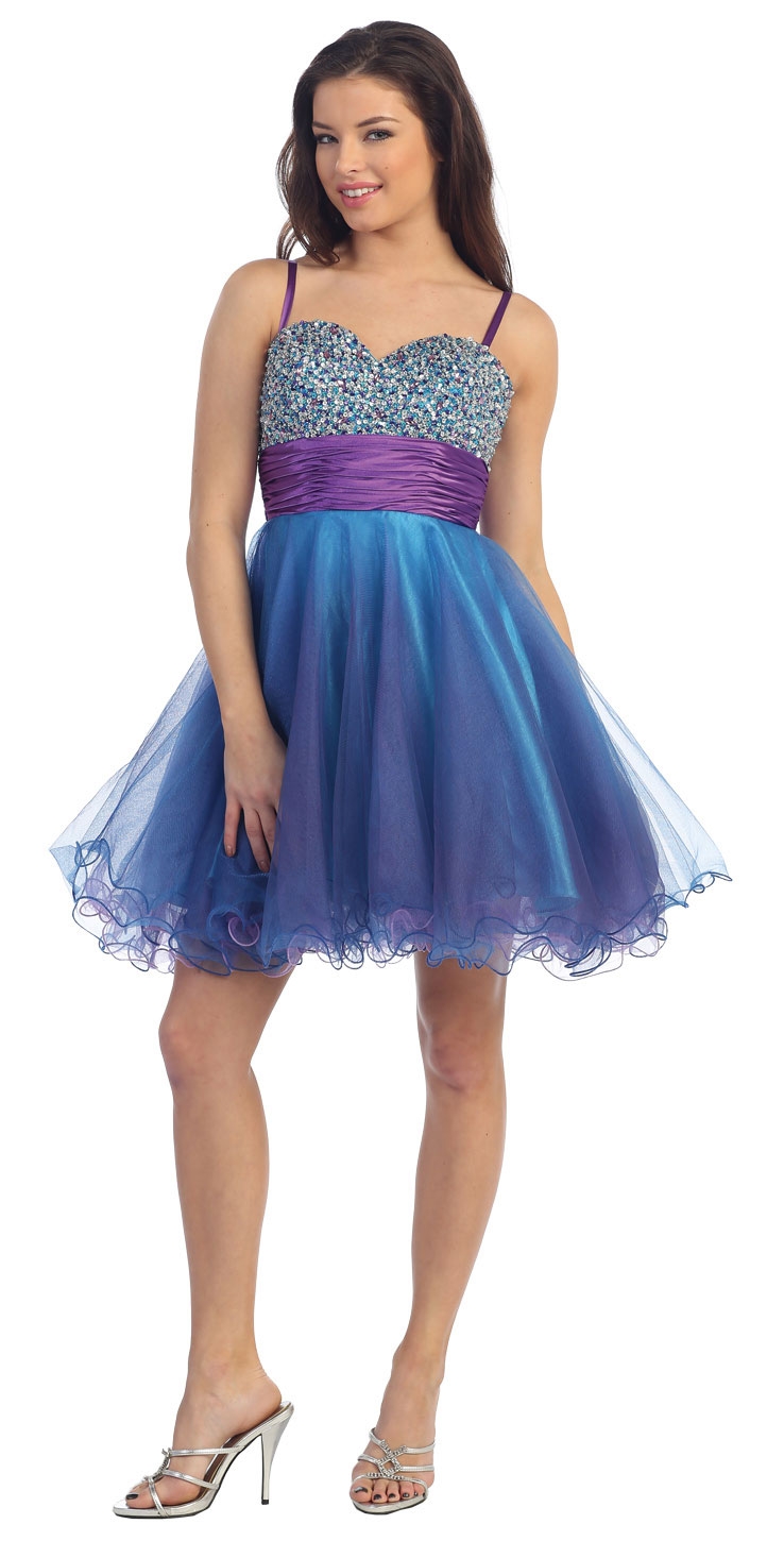Sweetheart Neck Sequined Bust Mesh Short Prom Dress
