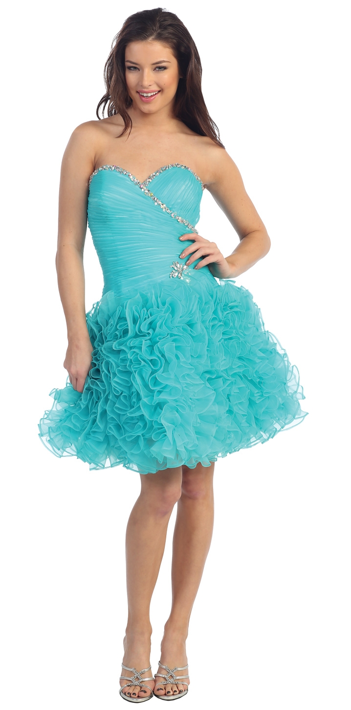 Strapless Short Bubble Prom Dress with Bejeweled Neckline