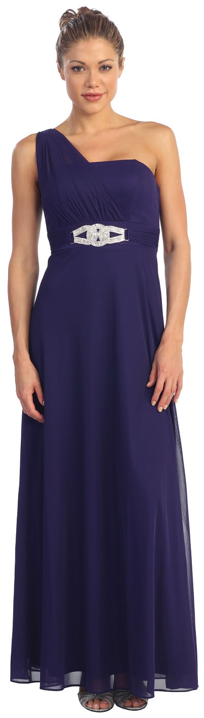 One Shoulder Empire Cut Long Formal Evening Dress