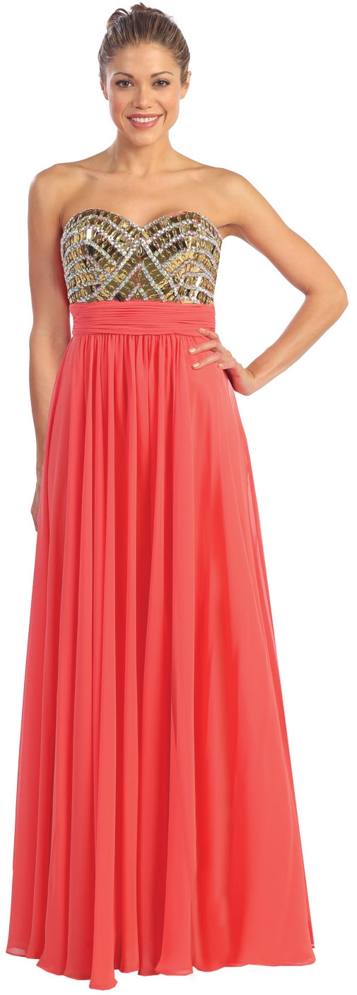 Strapless Bejeweled Bust Long Formal Prom Dress 