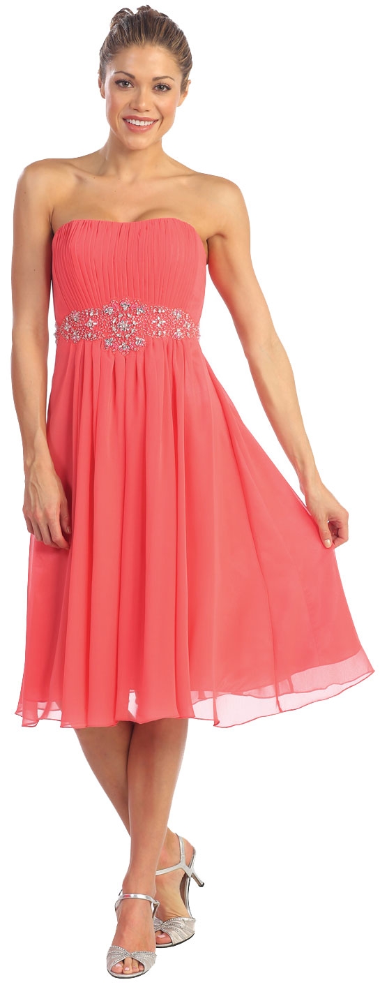 Strapless Empire Cut Knee Length Bridesmaid Party Dress