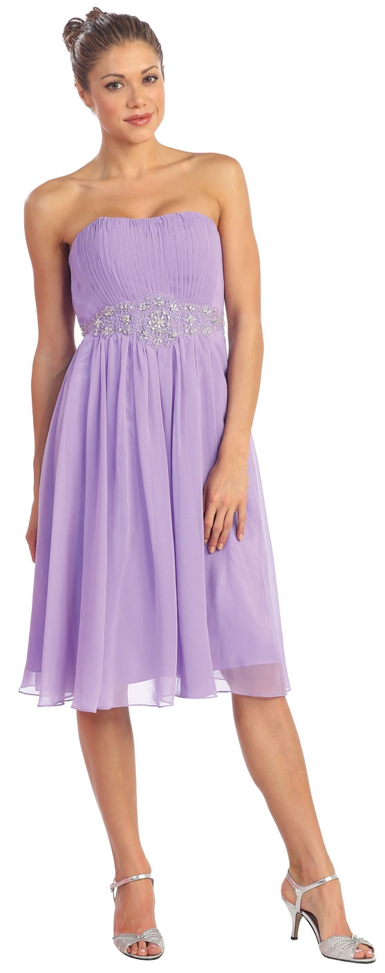 Strapless Empire Cut Knee Length Bridesmaid Party Dress — in Lilac
