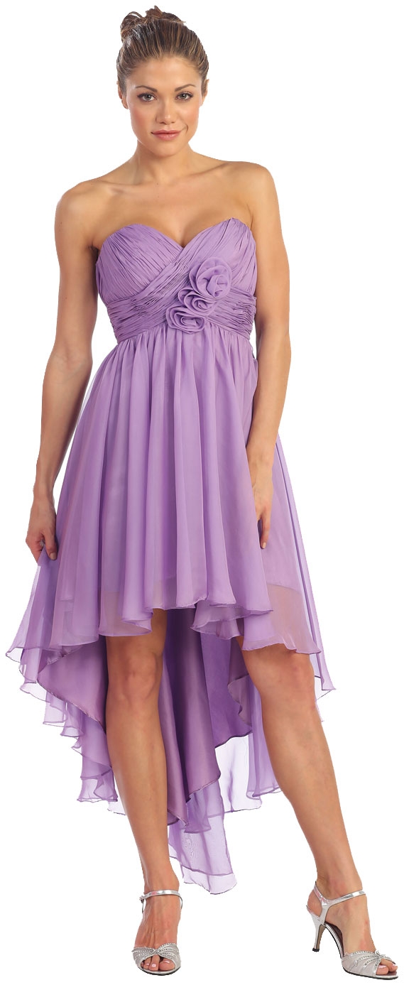 Strapless Floral Accent High Low Cocktail Party Dress  — in Lilac