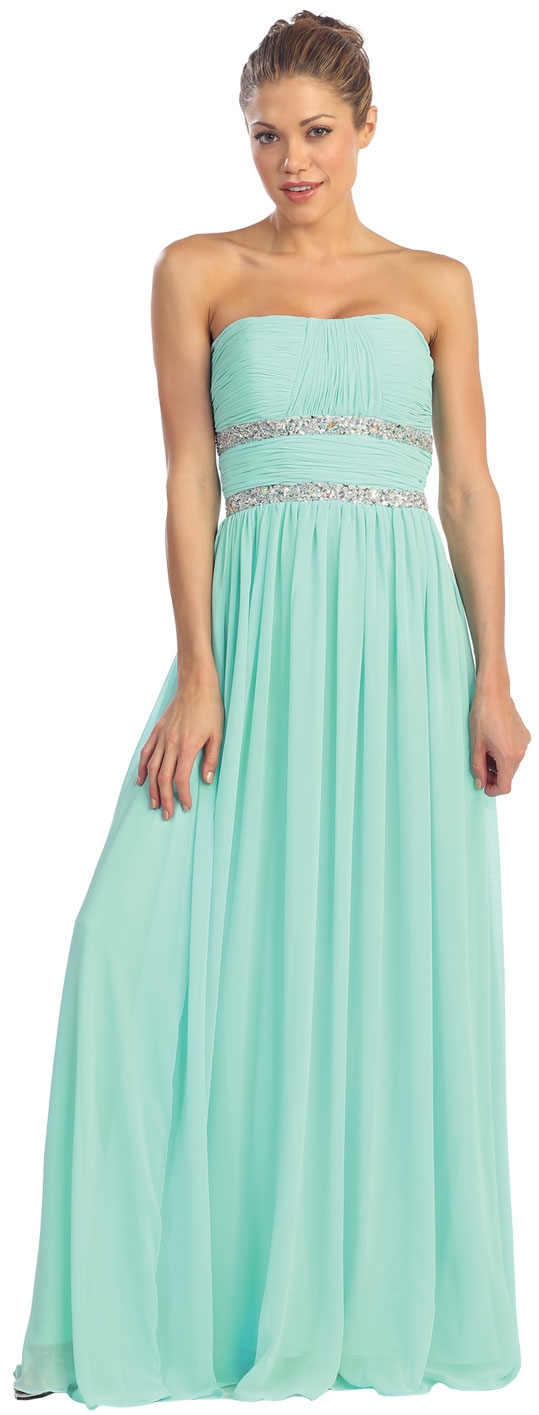 Strapless Empire Cut Ruched Long Formal Prom Dress 