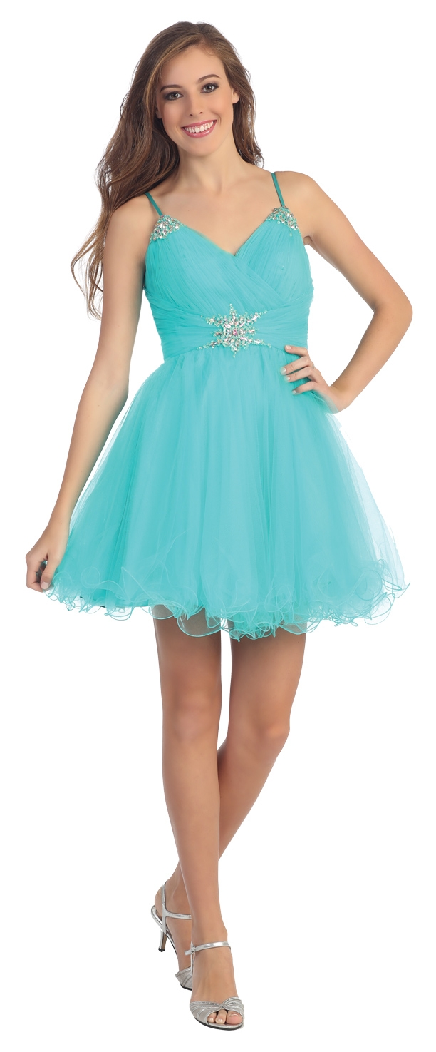 Spaghetti Straps Layered Short Party Prom Dress in Mesh