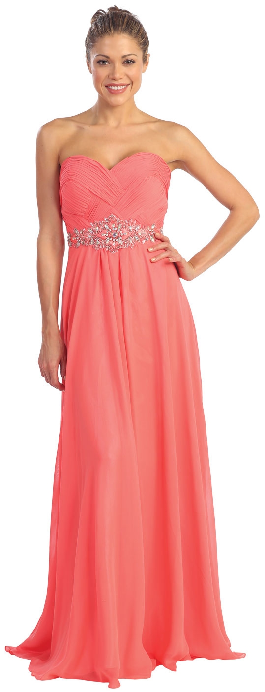 Strapless Basket-Weave Bust Floor Length Formal Prom Dress
