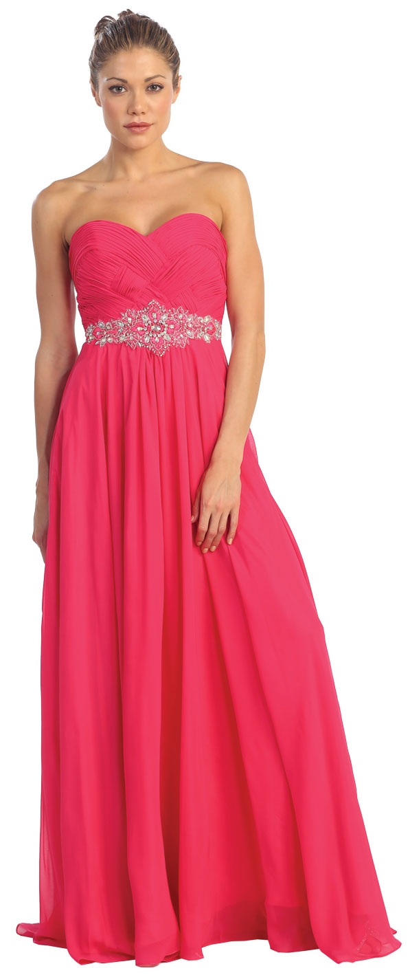 Strapless Basket-Weave Bust Floor Length Formal Prom Dress — in Fuchsia