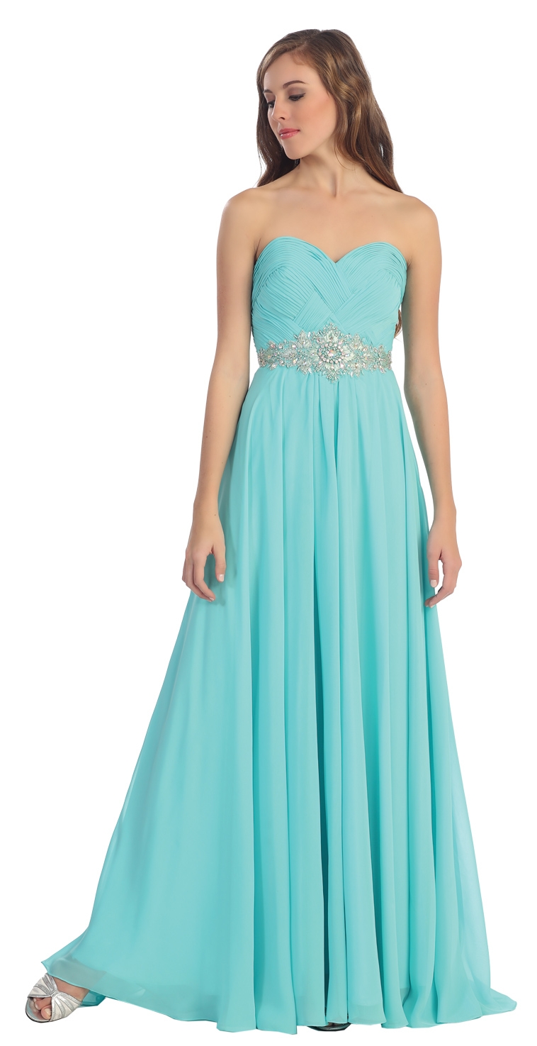 Strapless Basket-Weave Bust Floor Length Formal Prom Dress — in Mint