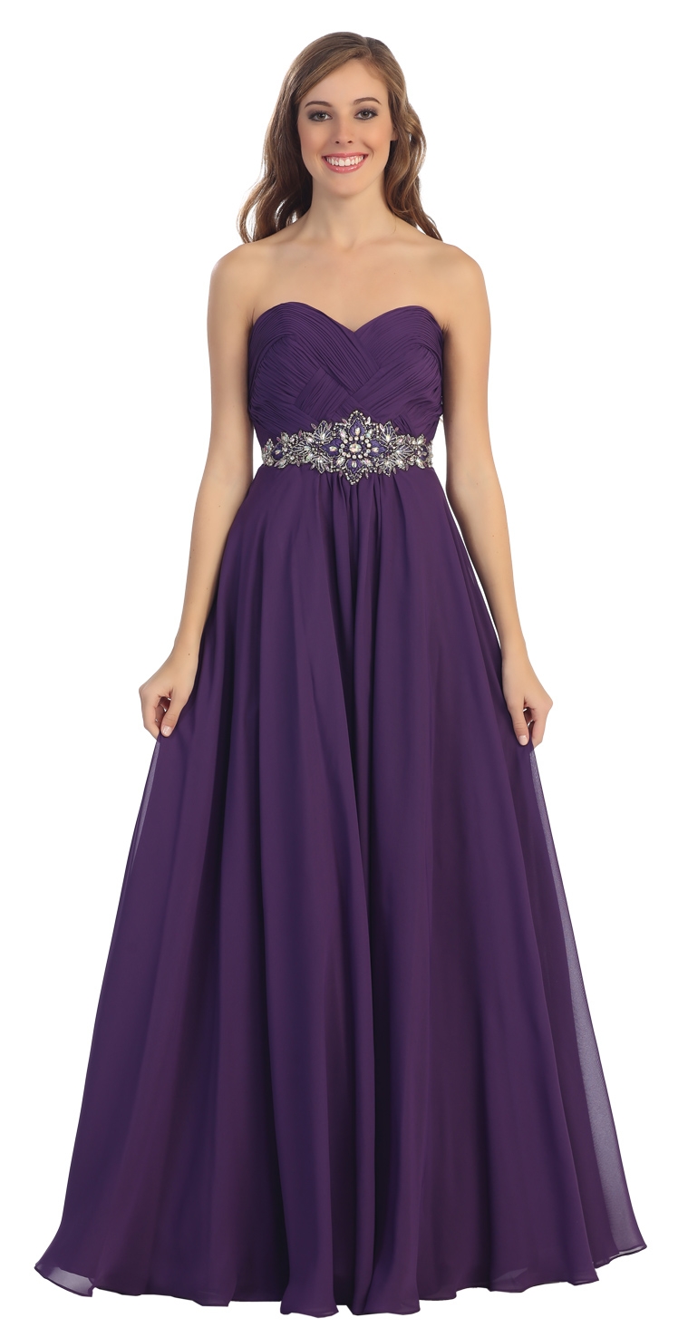 Strapless Basket-Weave Bust Floor Length Formal Prom Dress — in Purple