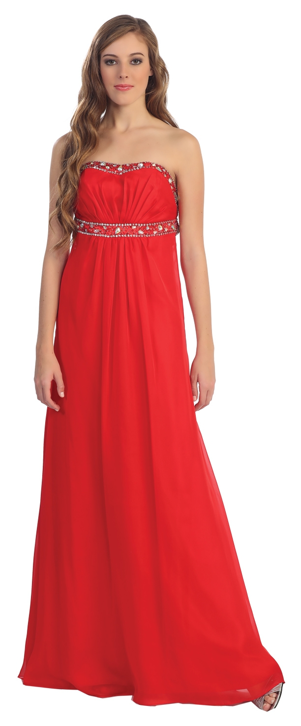 Strapless Floor length Empire Cut Formal Prom Dress — in Red