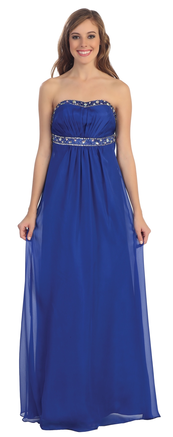 Strapless Floor length Empire Cut Formal Prom Dress — in Royal Blue