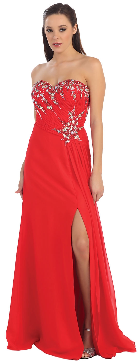 Strapless Rhinestones Bust Long Formal Prom Dress