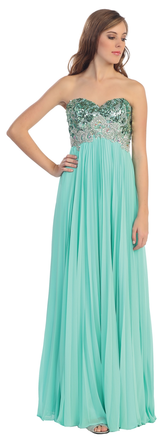 Strapless Sequins Bust Floor Length Formal Prom Dress — in Mint