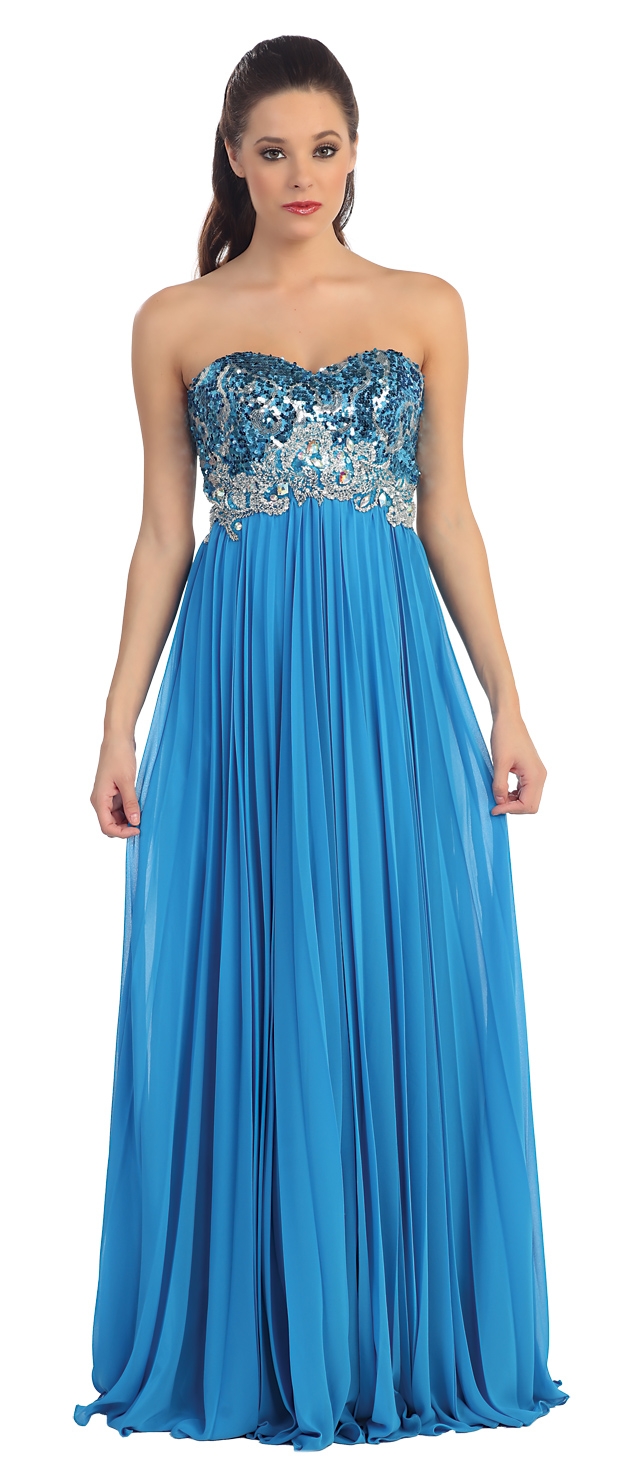 Strapless Sequins Bust Floor Length Formal Prom Dress